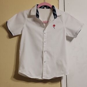 Classic White Kids Button Down Shirt with Rose Embroidery
